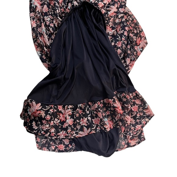 Express Black Floral Metallic Tiered Ruffled Spaghetti Straps Mini Dress Sz XL - Picture 15 of 15